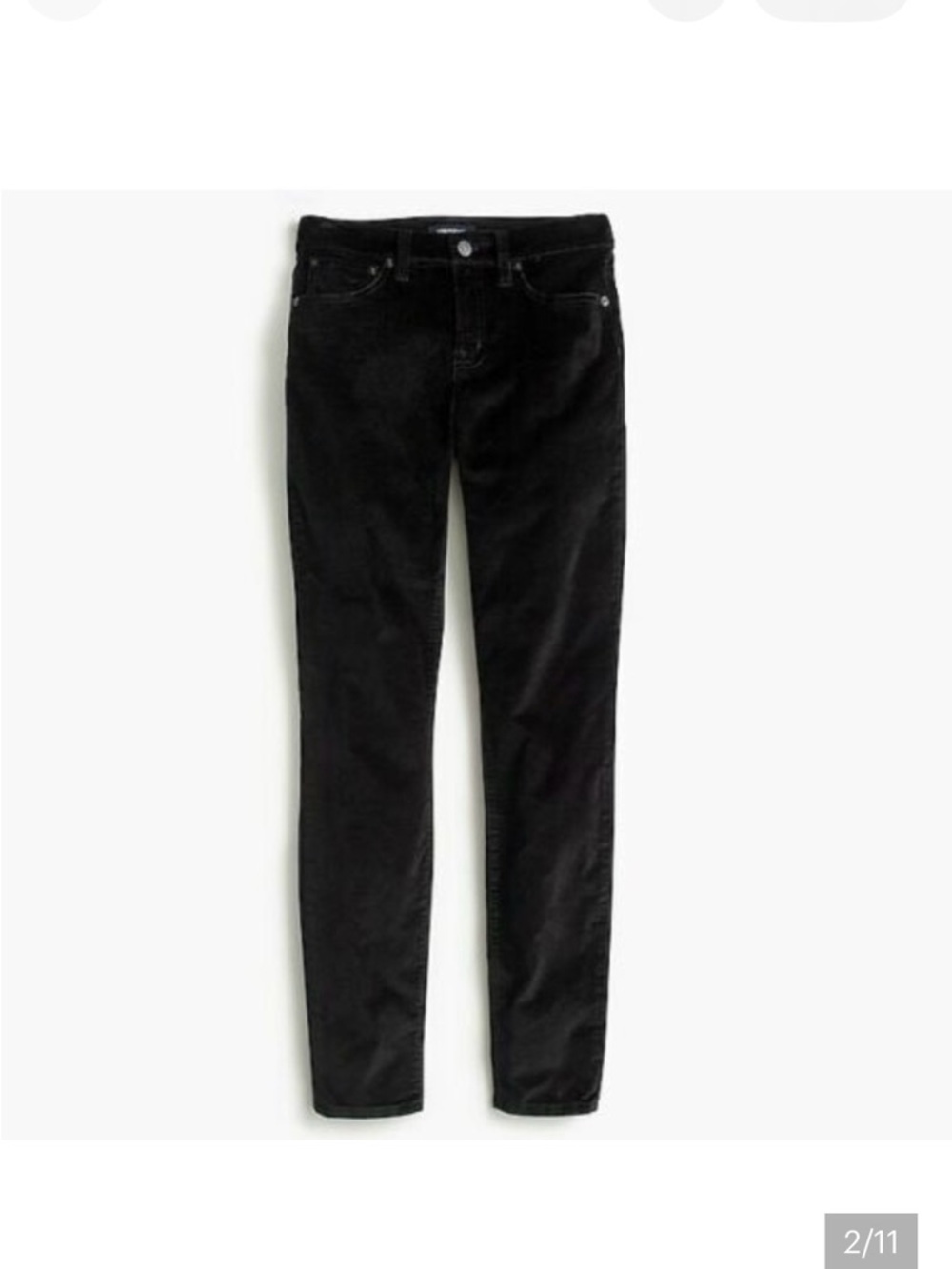 J crew 9” high rise toothpick jeans in black velvet